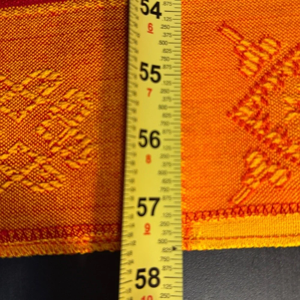 Vintage Mayan Incan Andean Style Woven Tablecloth Orange Red Gold Fringe